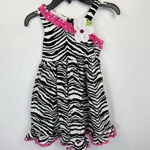 Rare Editions Girls Dress Size 4 Zebra Print Pink Ruffle Flower Accent